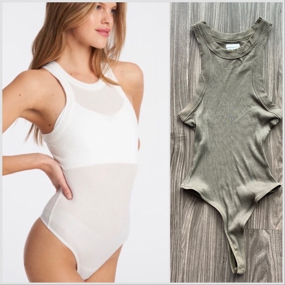 WSLY x Bandier The Rivington Ribbed Bodysuit Olive Green Small - Picture 1 of 5